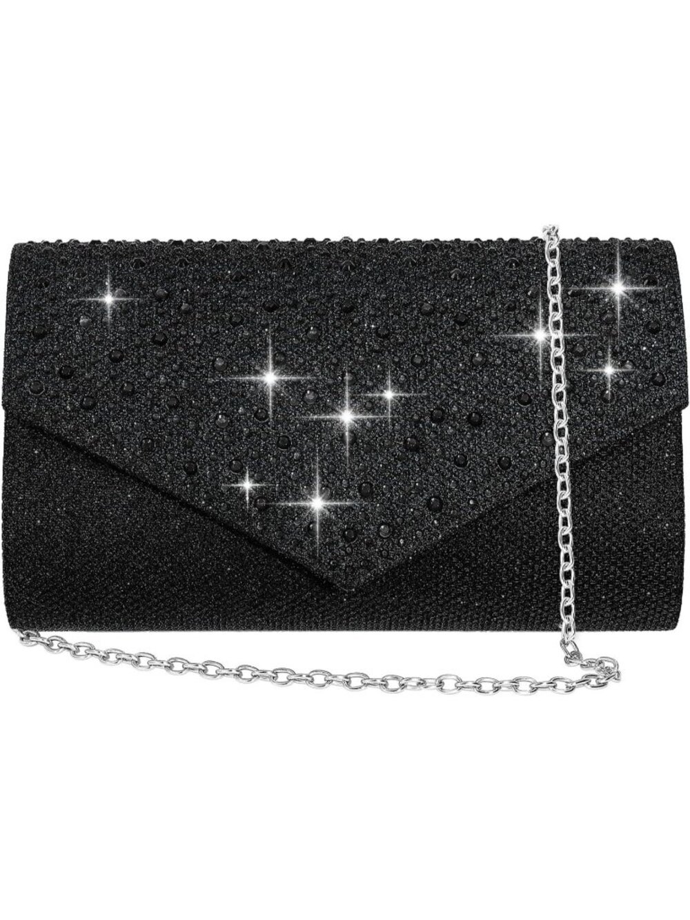Women's Black Glitter Rhinestone Clutch Purse For Handbags Prom Evening Bag